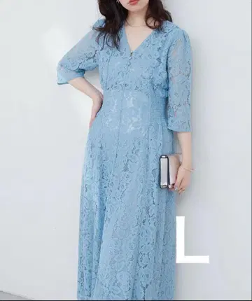 내추럴 꾸뛰르 레트로 레이스 원피스 L 블루 택 포함