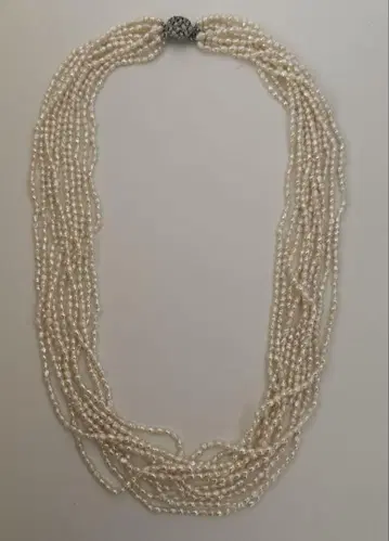개양귀비 펄 담수 펄 10연 세미 롱 목걸이 62cm