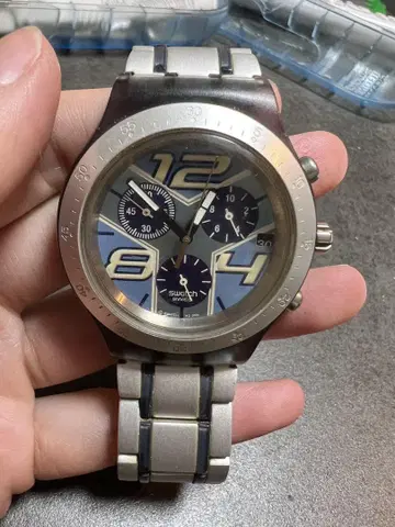 Swatch 크로노그래프 손목시계 실버/블루
