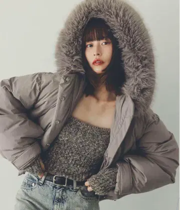 [ 새상품급 ] snidel 후드퍼 숏 다운 모카