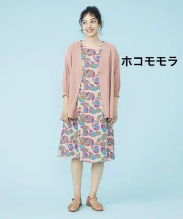 호코모모라 Abrazar 프린트 원피스 슬리브리스 레트로 이토킨