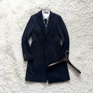 [ 새상품급 ] LARDINI 네이비 울 체스터 코트 부토니에르 42