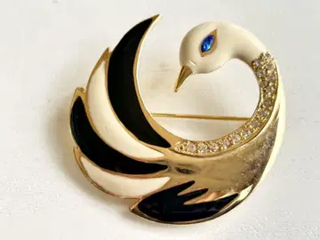골동품 SWAN Blue 아이 모노톤 백조 vintage 레트로 브로치