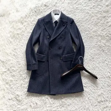 [ 새상품급 ] LARDINI 인디고 울 체스터 코트 부토니에르 46