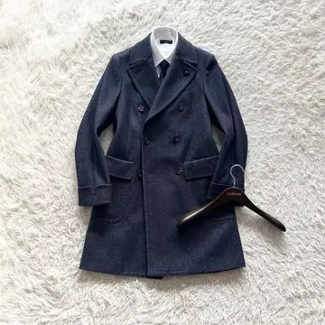 [ 새상품급 ] LARDINI 인디고 울 체스터 코트 부토니에르 46