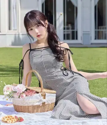 미셸 마카롱 사이드컷 깅엄 체크 원피스