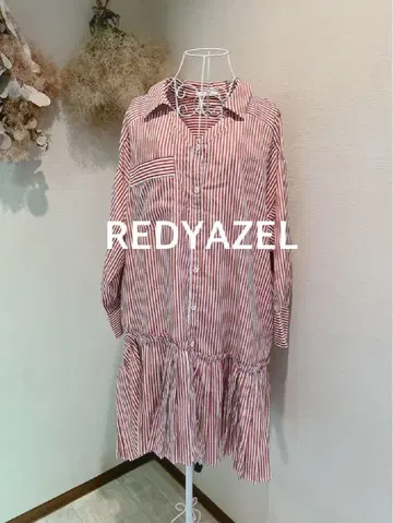 REDYAZEL 빨간색과 화이트 스트라이프 셔츠 원피스