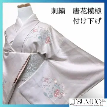 자수 당나라 꽃 무늬 옅은 핑크 츠케사게 기모노 112a p