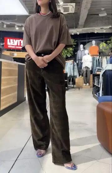 리바이스 578 BAGGY 체크 코듀로이 팬츠 모모치하루