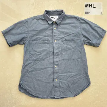 MHL 마가렛호웰 샴브레이 반팔 셔츠 포켓 블루 L