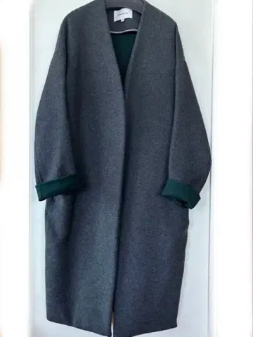 엔폴드 울 리버 코트 차콜 그레이 노카라 코쿤