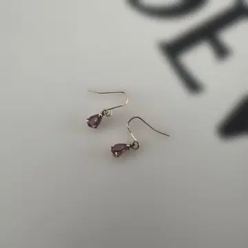 k10 각인 있음 핑크 드롭형 자수정 귀걸이