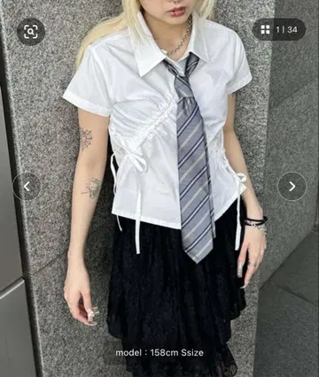 세다클 sedacle 비대칭 셔링 셔츠 M 화이트 반팔