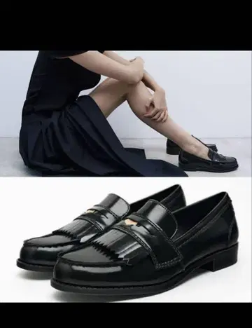 [ 미사용 새상품 ] ZARA 자라 플랫 로퍼 메탈 디테일 코인 블랙
