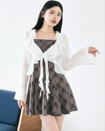 Darich 쉬폰 프릴 숏 가디건