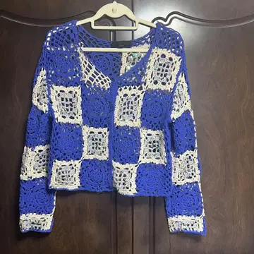 ZARA 크로셰 레이스 니트 니트 가디건 블루 x 화이트