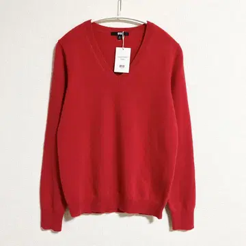 미사용 UNIQLO 캐시미어 V넥 스웨터 레드 M