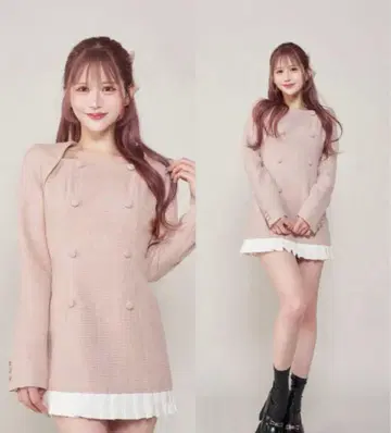 다리치 플리츠 도킹 트위드 미니 원피스 F 핑크