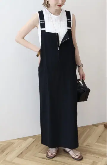 아메리칸 홀릭 린넨 블렌드 I라인 오버롤 스커트