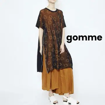 마키 히로시게 gomme 밴딩 도트 무늬 사이드 지퍼 원피스 니트 반팔