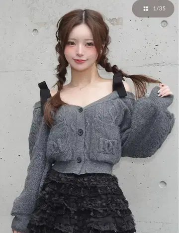 Darich 숄더 리본 V넥 니트탑