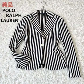 새상품급 폴로 랄프로렌 스트라이프 테일러드 자켓 M 화이트 블랙 현행 택