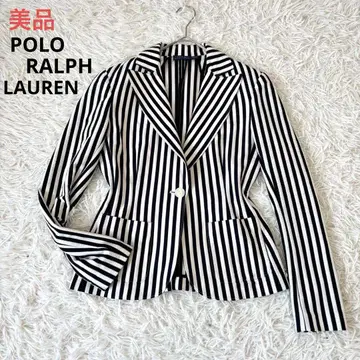 새상품급 폴로 랄프로렌 스트라이프 테일러드 자켓 M 화이트 블랙 현행 택