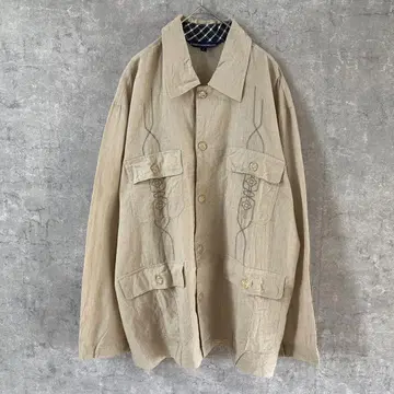 LEBEN HANDLER 마 린넨 혼방 쿠바계 셔츠 자켓 자수 L