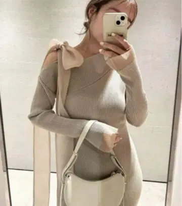 숄더 리본 비대칭 원피스 핑크 베이지 snidel