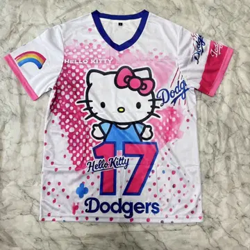 [ 미사용 ] HELLO KITTY x Dodgers 콜라보T셔츠 핑크