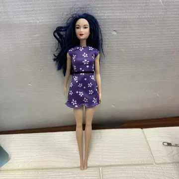 꽃무늬 드레스의 파란 머리 인형
