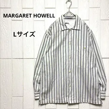 마가렛 하우엘 MHL 코튼 린넨 셔츠 스트라이프 화이트 x 네이비 L