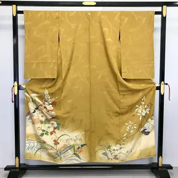 앤티크 기모노 호몬기 금사 매화와 귤꽃 무늬 금실 자수 AK-5027