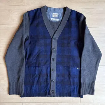 Anachronorm 인디고 체크 플란넬 절개 코튼 가디건