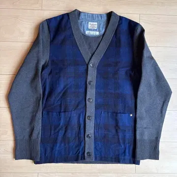 Anachronorm 인디고 체크 플란넬 절개 코튼 가디건