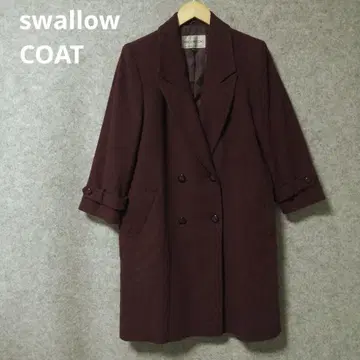 swallow COAT 버건디 더블 브레스트 롱 코트