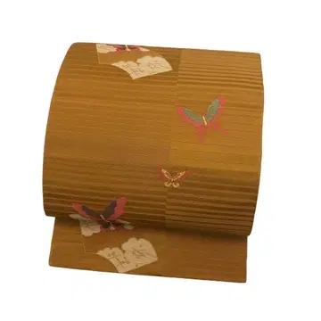 나고야 오비 지가니에 나비 꽃 무늬 여우색 금실 KO-1025