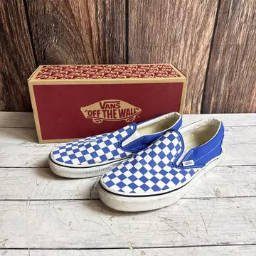 VANS 슬립온 화이트 x 파랑 체커 캔버스 28cm