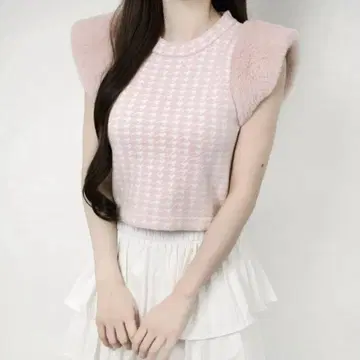 Lumignon Houndstooth 퍼 니트 탑 핑크