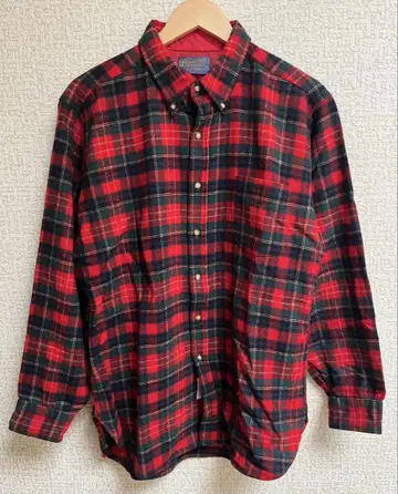 70s USA PENDLETON 체크 무늬 플란넬 셔츠 긴팔 빨간색 L