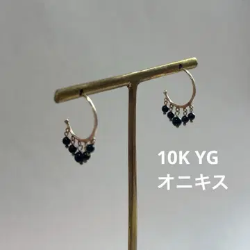 K10 YG 오닉스 세미 후프 귀걸이
