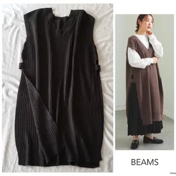 빔즈 [세탁 가능] 앞뒤 2way 리브 롱 니트 베스트