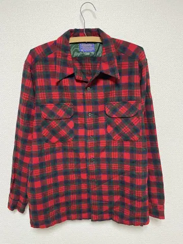 70s USA PENDLETON 오픈 카라 체크 셔츠