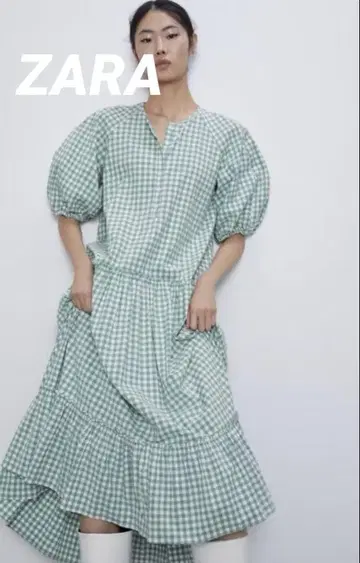 ZARA 자라 롱 원피스 체크 M Green