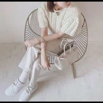 HIAND 하이앤드 파도 짜임 반팔 니트 케이블 짜임 반팔 니트
