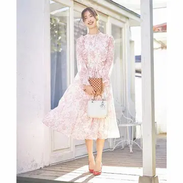토코 클로젯 리본 장식 사이드 프릴 아트 프린트 플리츠 원피스