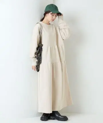 FREAK'S STORE 티어드 절개 속기모 원피스 베이지 M