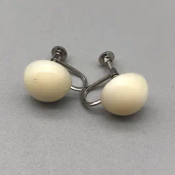 빈티지 크림 아이보리 라운드 볼형 귀찌 1.3cm 쇼와 레트로