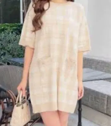 새상품 미셸 마카롱 깅엄 체크 니트 원피스 택 포함 비쥬