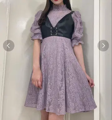 EATME 인조 가죽 뷔스티에 레이스 원피스 라벤더